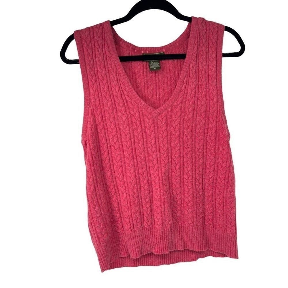 Eddie Bauer Pink Cable Knit‎ V Neck Cashmere Blend Sweater Vest